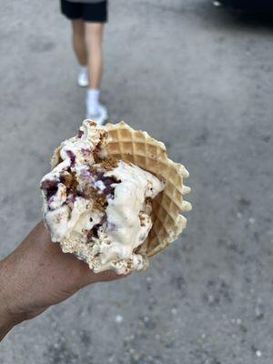 Cookie butter blueberry on a waffle cone