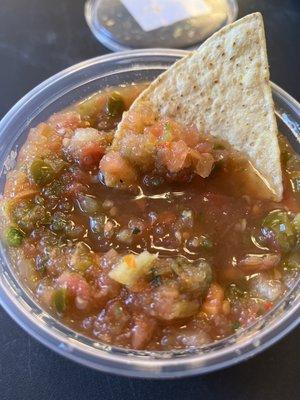 "Hot" salsa; not hot but good; tastes like escabeche.