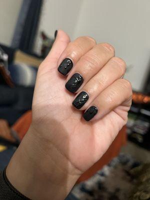 Halloween black matte nails. Spider, Webb, blood drip