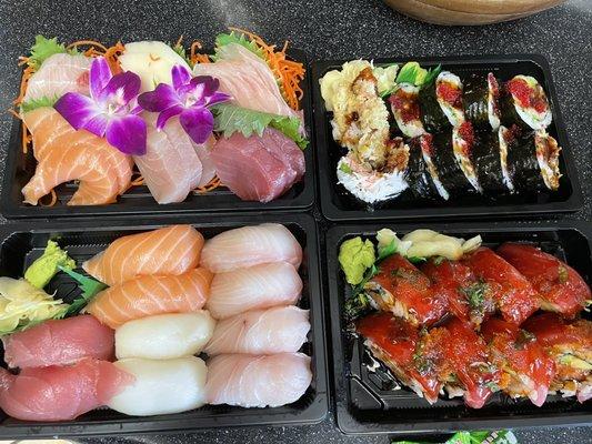 Sushi and Sashimi for Two. Spider Man and Double Tuna rolls. Also came with salad/soup.