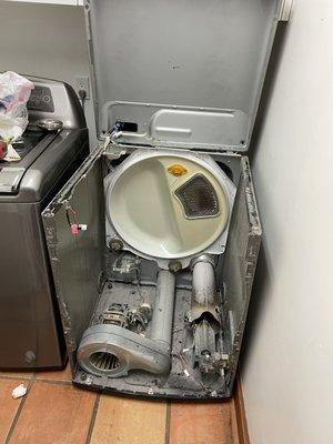 LG dryer was making noise and not heating. Successfully fixed and cleaned any lint that was accumulated inside.