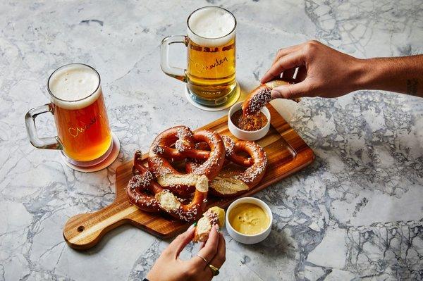 Enjoy our hot pretzels and Beer