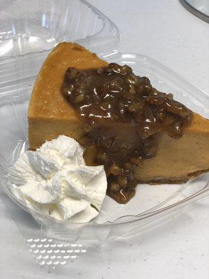 Sweet Potato Pie Cheesecake topped with warm pecan glaze