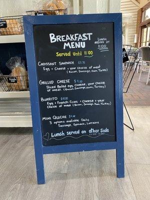 Breakfast menu