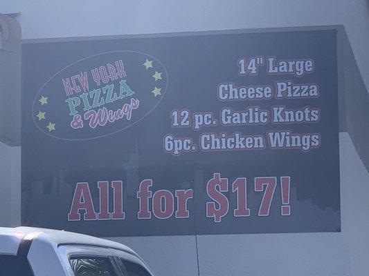 Outside Building Specials for NY Pizza And Wings in Mesa