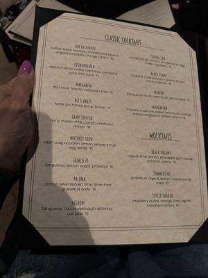 Classic Cocktails Menu