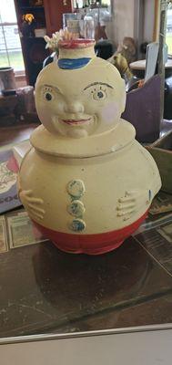 Cute Vintage Roly Poly  Robinson Ransbottom Yellow Ware Pottery "Captain" Cookie Jar