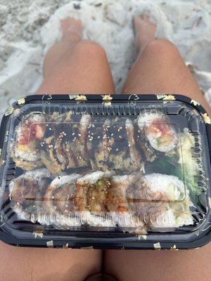 Sushi to go perfect for the beach! Dynamite Roll and Shrimp Tempura Roll