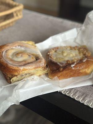 Cinnamon roll, cheese danish