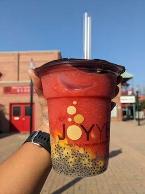 Strawberry Freeze with basil seeds and fresh mangoes