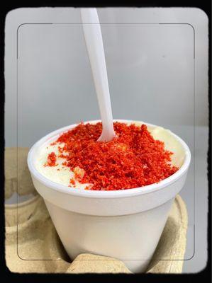 Elote EN VASO (add hot cheetos crumbs )