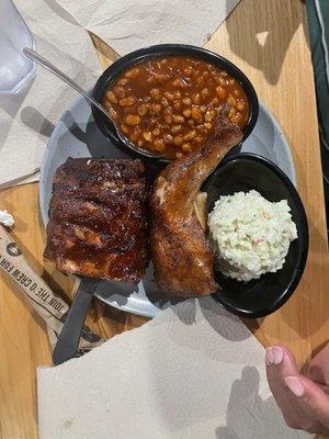 1/4 chicken, baby back ribs, Original Recipe BBQ Beans, Homemade Coleslaw