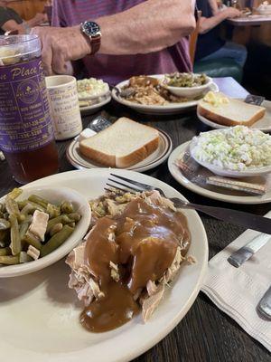 Pork and dressing with green beans & coleslaw