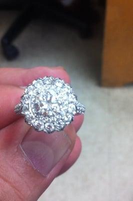 Platinum engagement ring hand made center stone 11/4 carat center stone and 3 carats all over stones