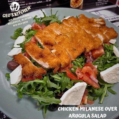 Elevate your taste buds with our Chicken Milanese over Arugula Salad!  #FlavorfulIndulgence #ChickenMilanese #ArugulaSaladPerfection