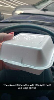 The container they use to fill for the side orders of teriyaki