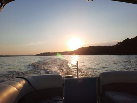 Boat wake and sunset