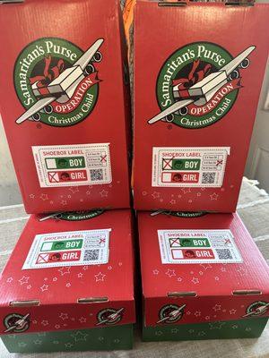 We sponsor operation Christmas drop every year.