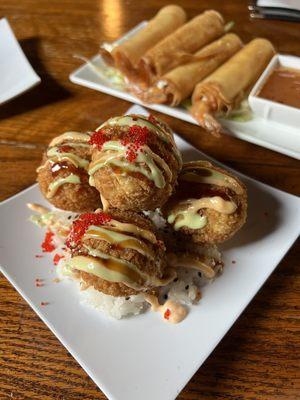 Crawfish balls and spring rolls