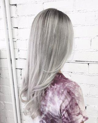 My hair a few months ago! Brittany is truly the master of icy blondes and grey hair!