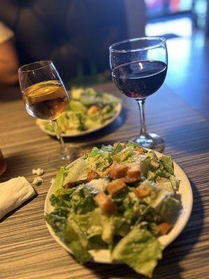 Salad and wine