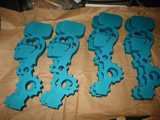 Beer pulls for Discretion Brewery. Water jet cut Aluminum then anodize this gorgeous shade of Aqua.