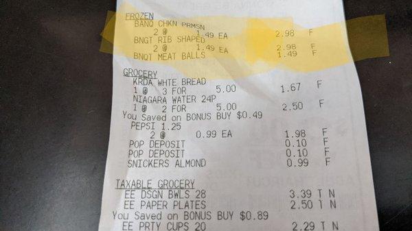 Price I paid for banquet basics meals during a sale claiming that it was $5 for $5. They charged me way more than $5.