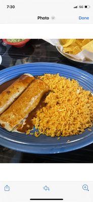 Two enchiladas and rice  (Enchiladas)