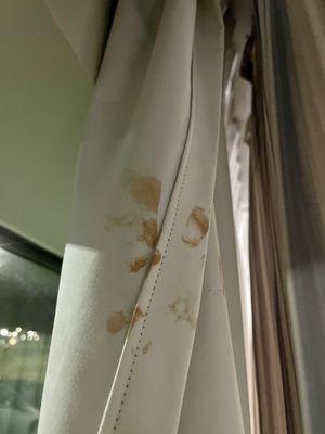 Dried blood on curtain.