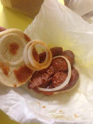 Sausage sandwich with onion and BBQ sauce (elders family recipe)