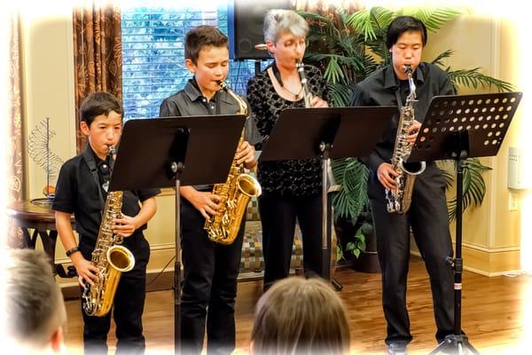 3 sax students and teacher @ May 2015 recital