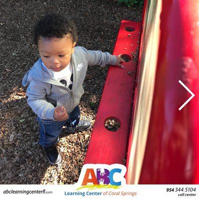 Our toddlers love fresh air! Our playground is perfect for their physical development and gross motor skills! #abclearningcenter #abclearni