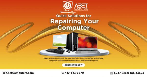 Abet Computers LLC is your trusted local computer repair shop in Toledo, Ohio! We offer expert repair services for all your computer needs.