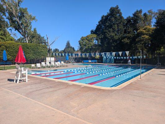 Our six lane pool plus diving area is perfect for lap swim and splashing around.