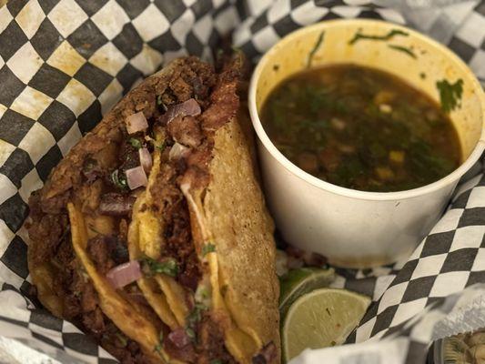 QuesaBirria Tacos with consommé