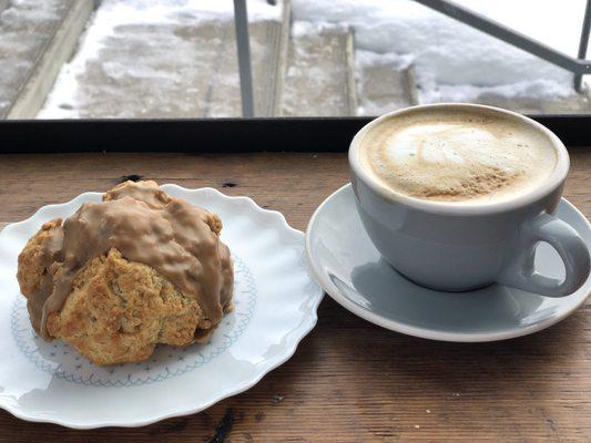 Maple pecan scone and soy latte