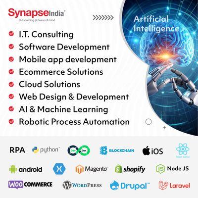 Artificial Intelligence & Machine Learning, RPA, Cloud & Ecommerce solutions,  Mobile App & Software Development, Web  & Website Design