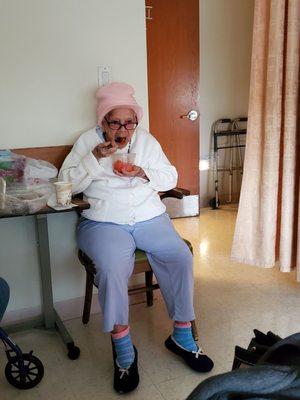 My grammy enjoying some watermelon..