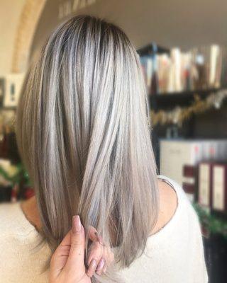 Silver hair is so in right now! This was created with Lanzas hair color line. The best silvers out there, hands down.