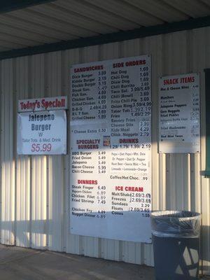 Menu as of May 2018