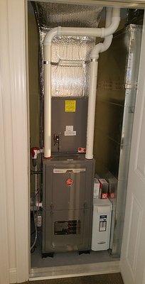 New Rheem system mock up for our supplier show room. Showing off new 98% furnace with Aprilaire filter.