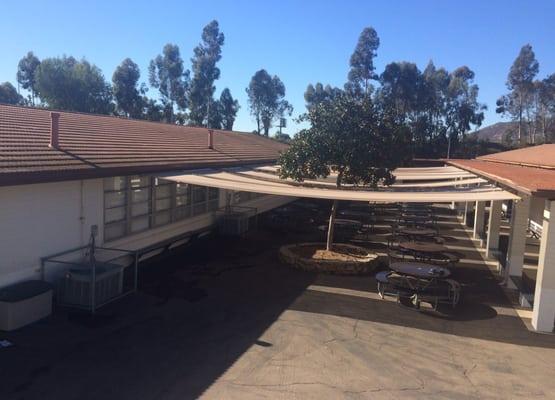 Lunch area and classroom buildings