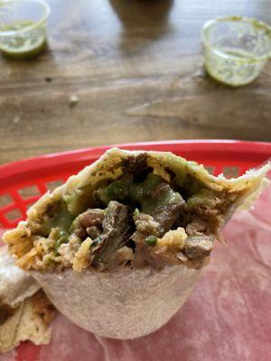 Carne Asada burrito with green chili