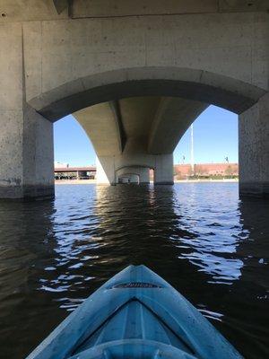 Under to bridge to the west