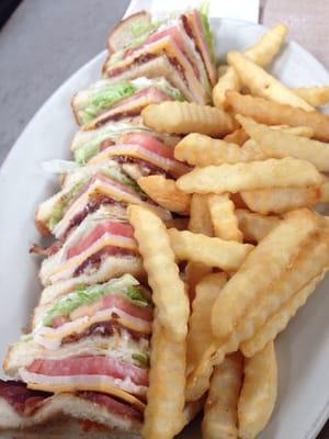 Club sammich. Comes w super hot crisp crinkle fries. Under $7