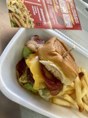 This is our KIDS meal! 1 slider, fries or chips and apple juice. you can add bacon to any slider...