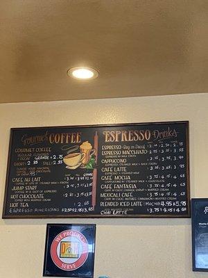 Coffee menu