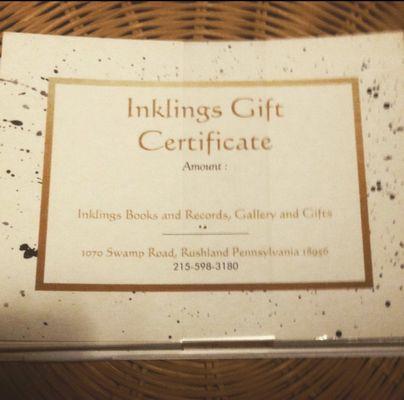 Inklings Bookshop and Gallery gift certificates are always a wonderful gift idea.