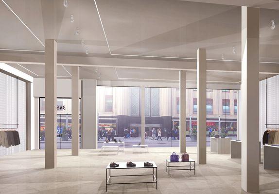 Close-up photo of the ground floor windows facing the grand entrance of the Empire State Building.