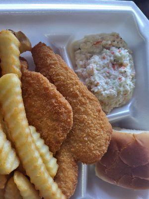 Flounder fish, if and cole slaw